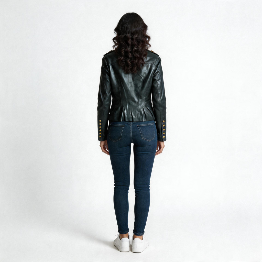 Ladies black leather jacket.