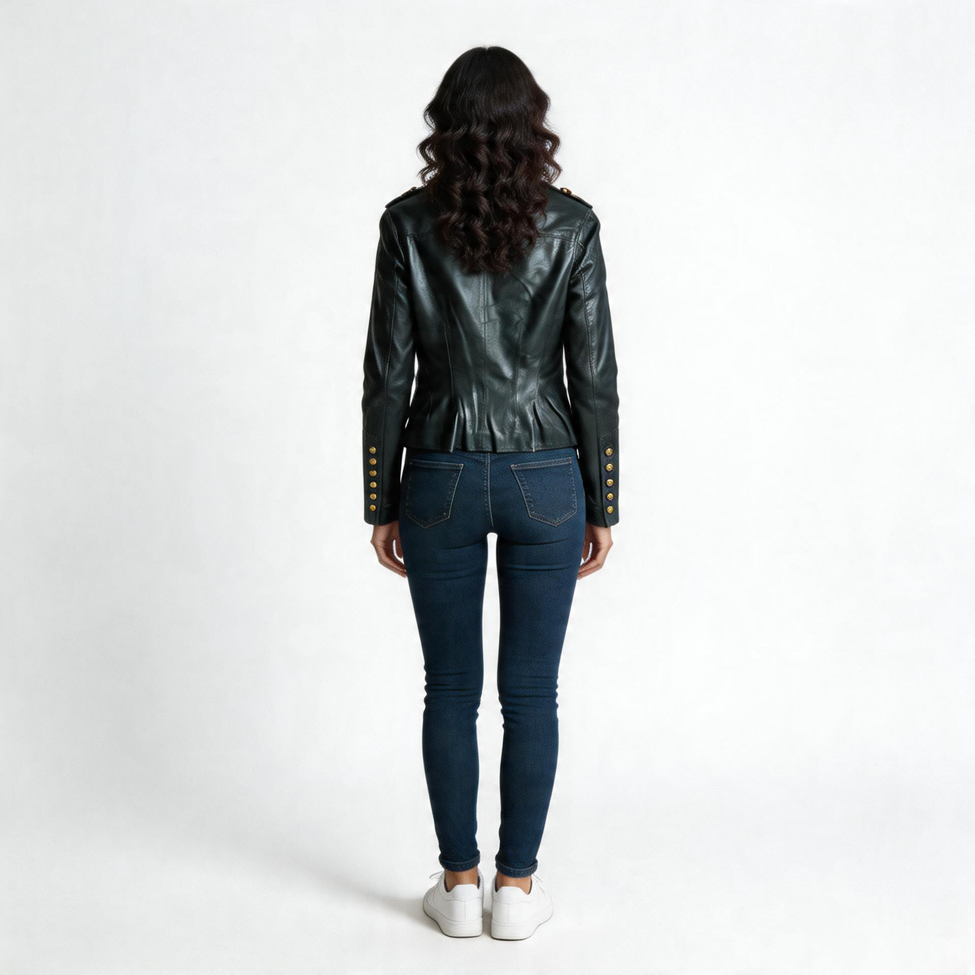 Ladies black leather jacket.