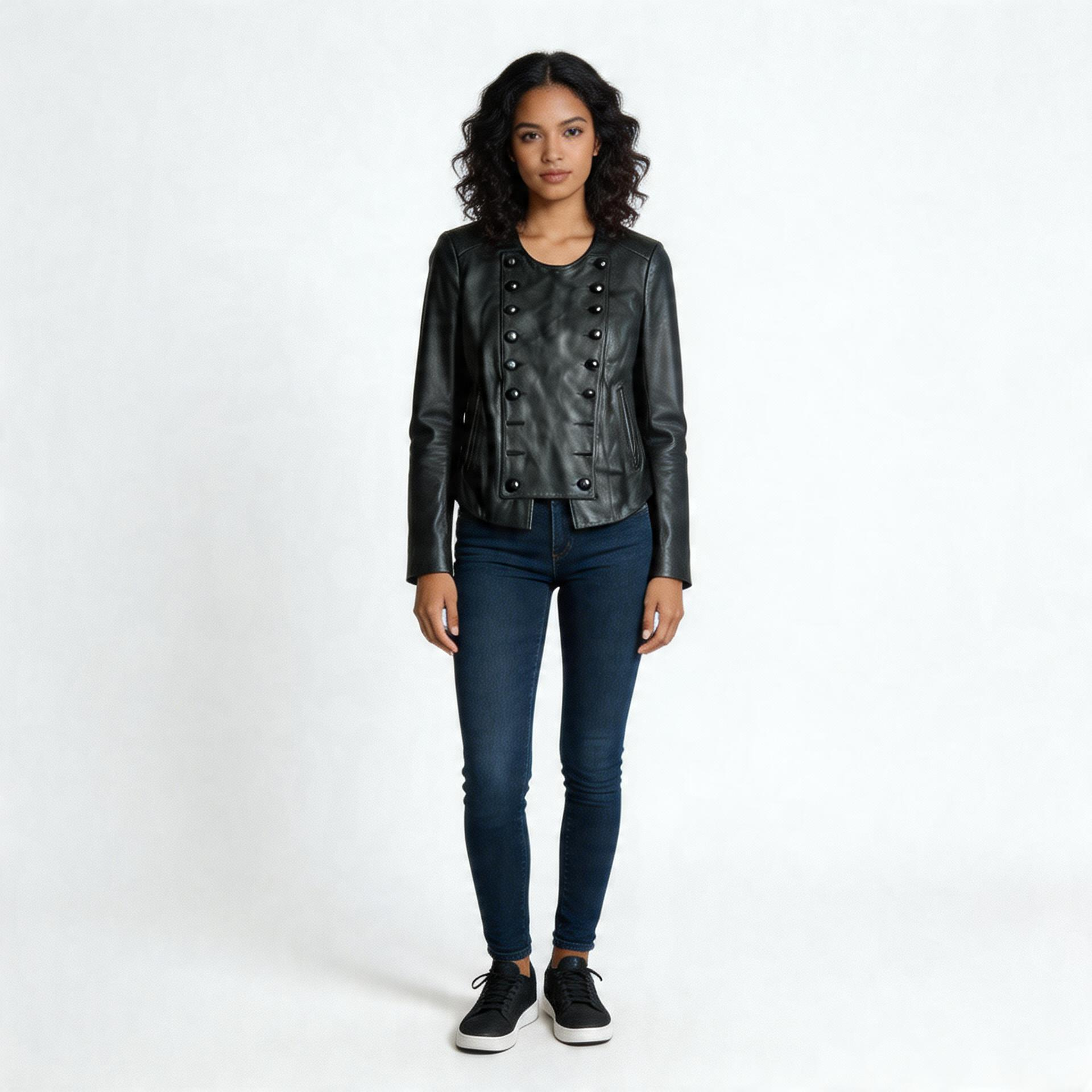 Ladies black leather jacket.