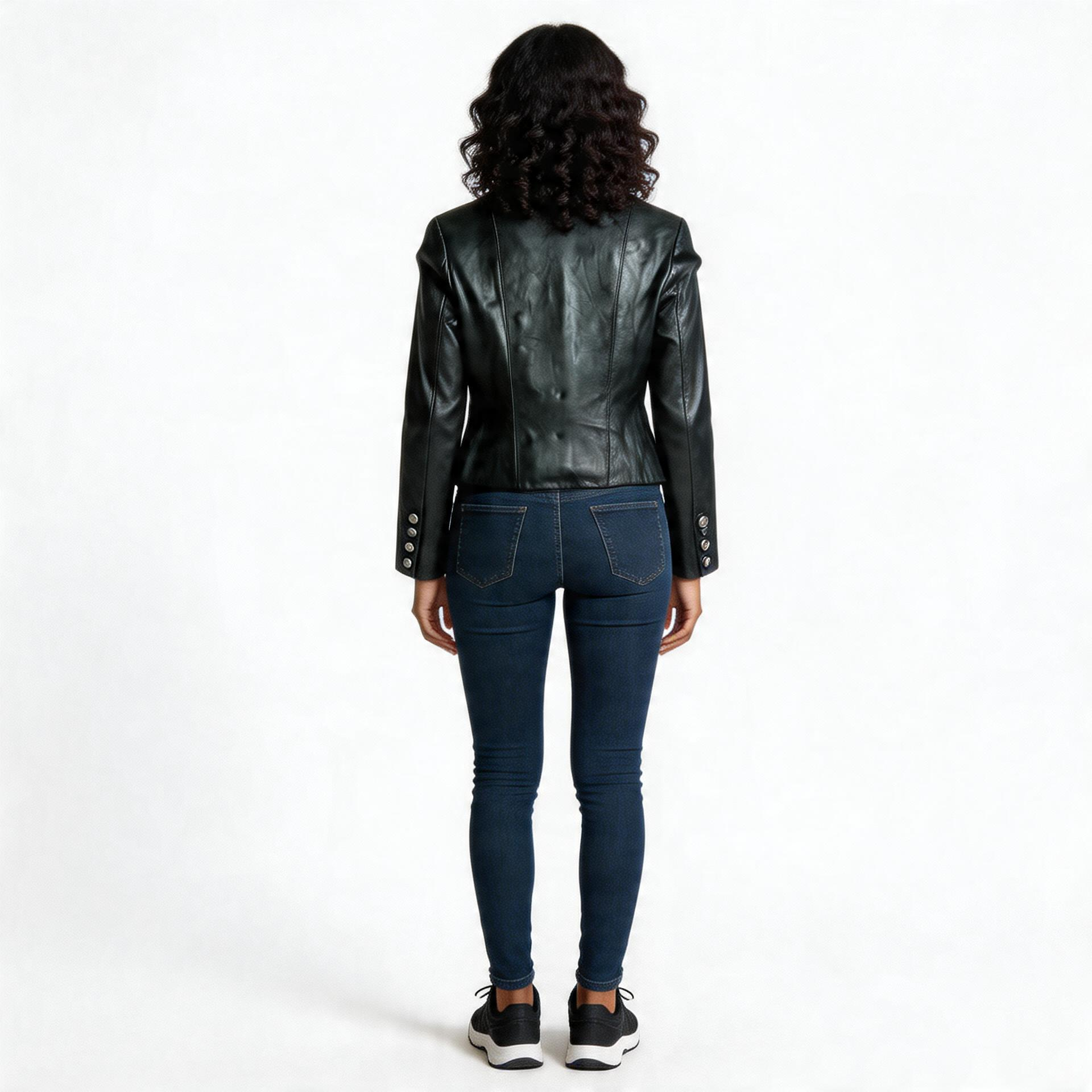 Ladies black leather jacket.