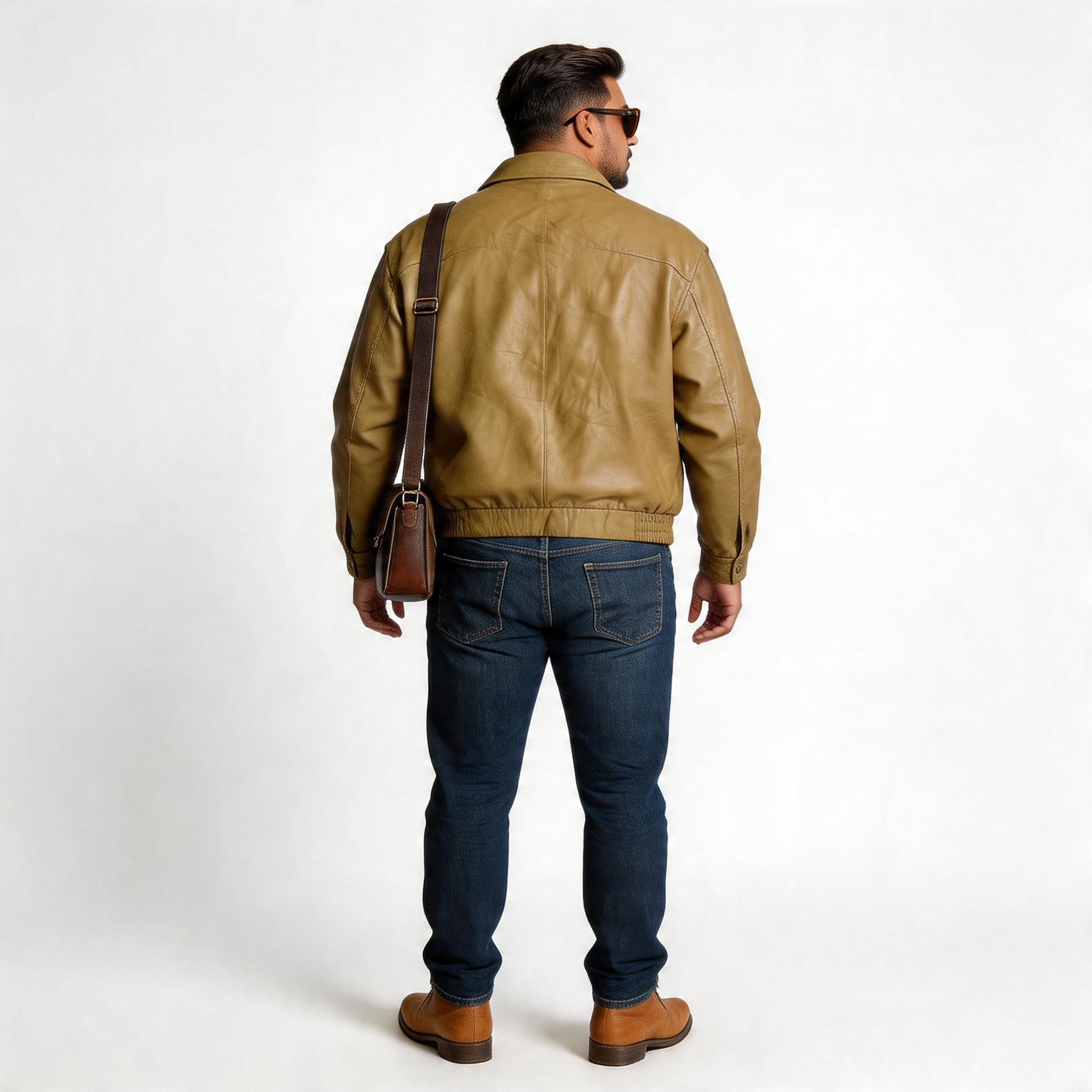 Mans beige leather jacket.