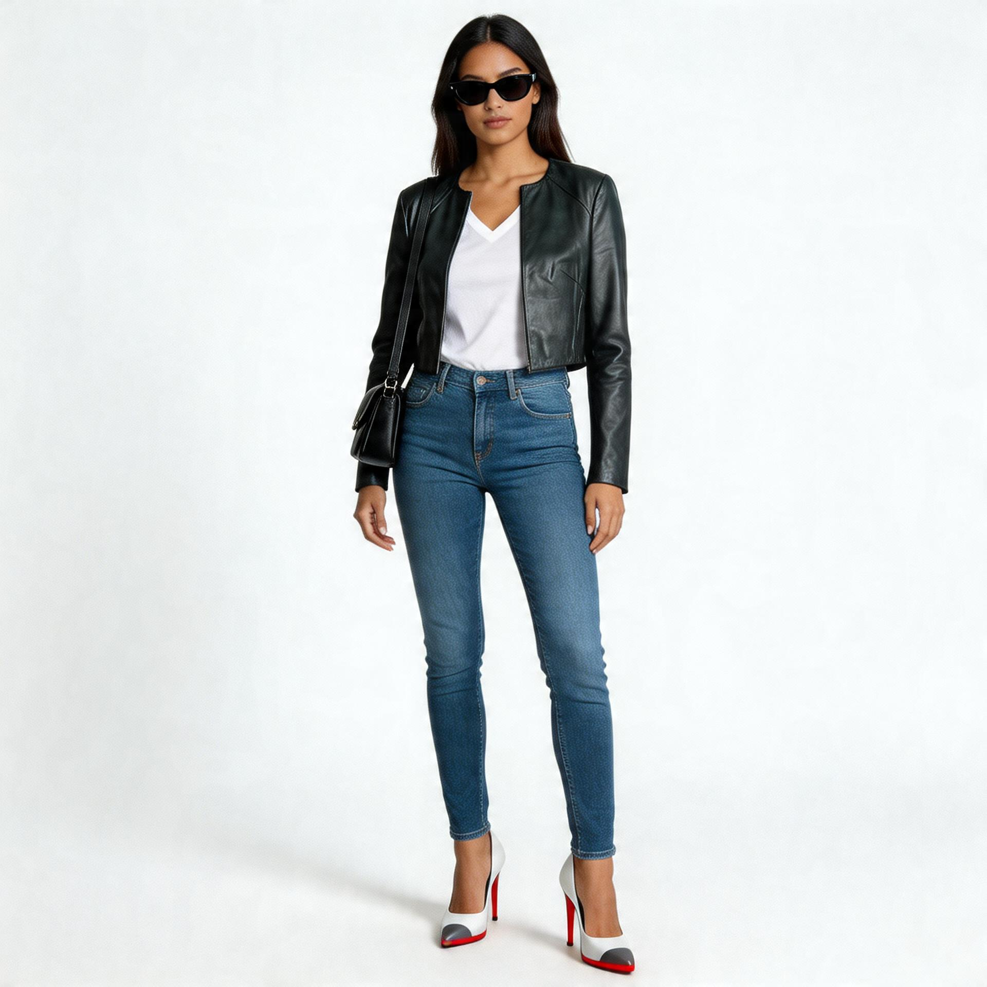 Ladies black leather jacket.