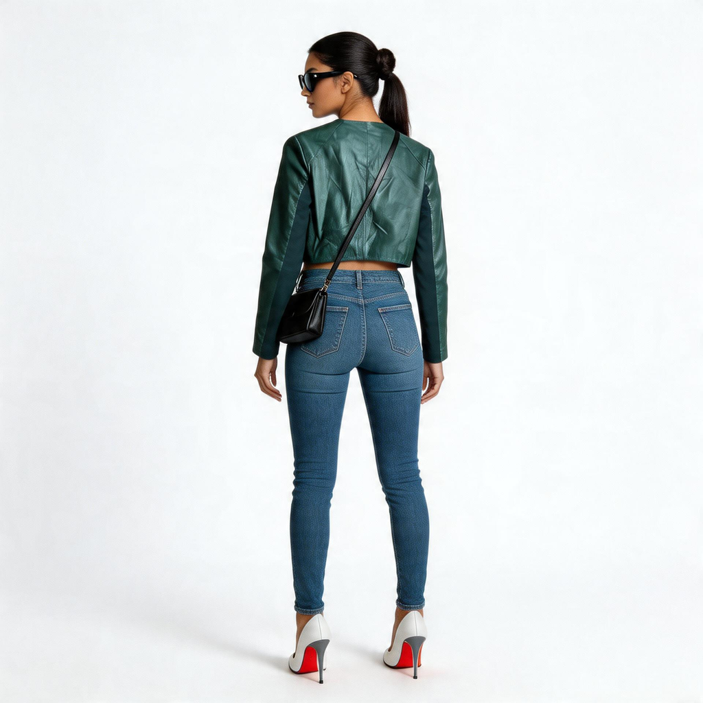 Ladies black leather jacket.
