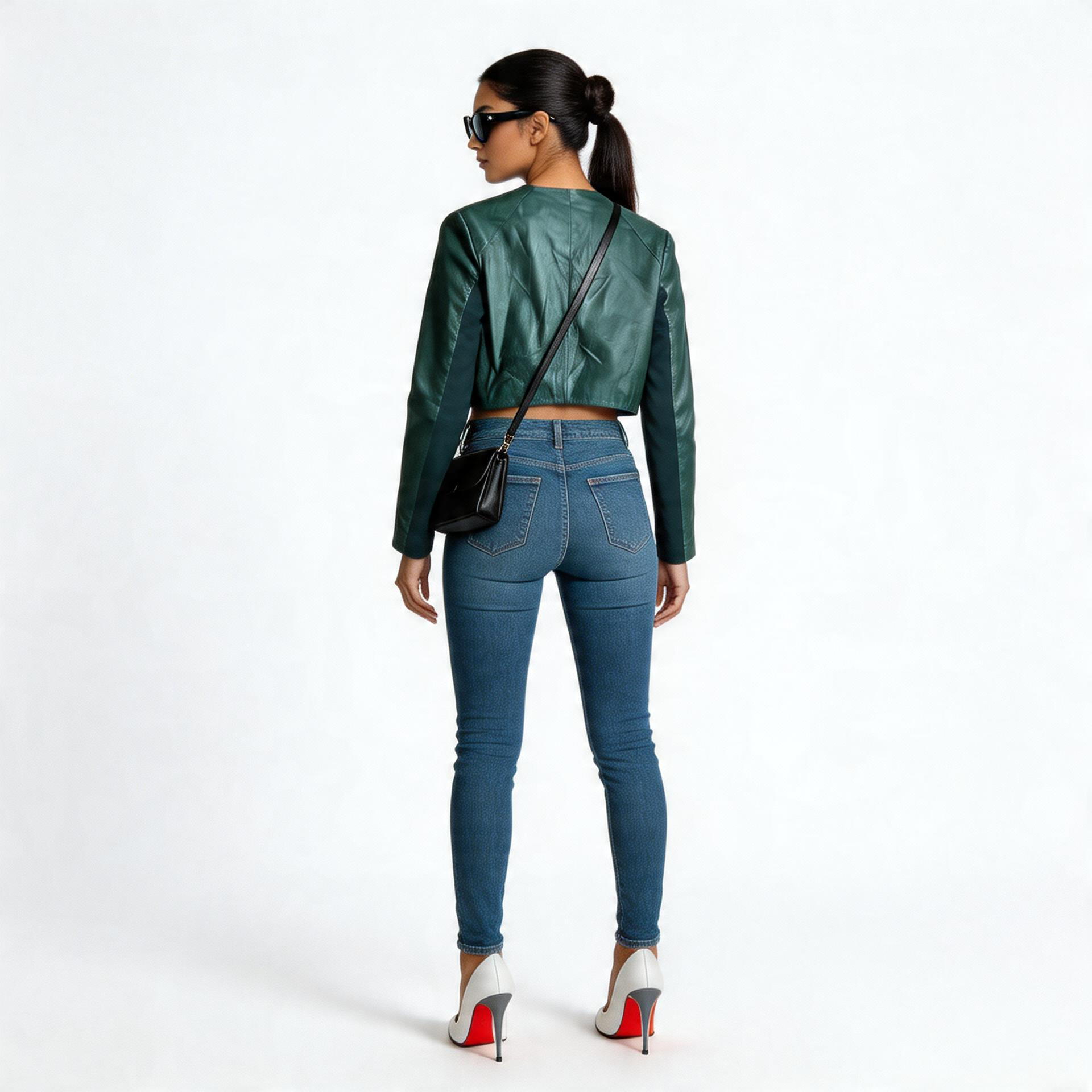 Ladies black leather jacket.