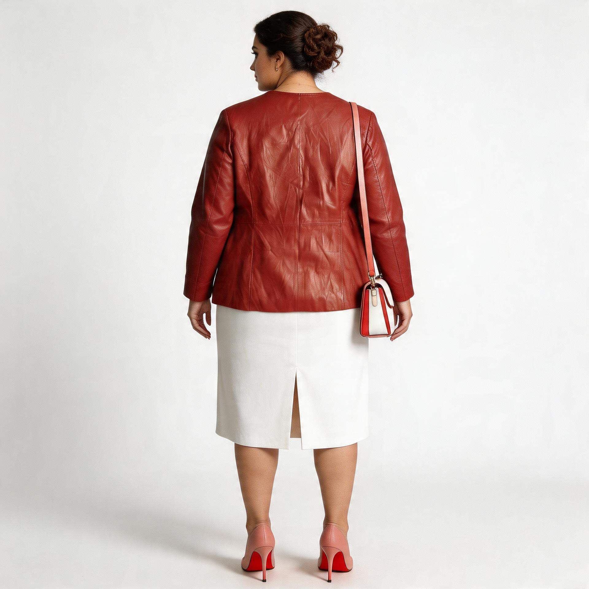 Ladies red leather jacket.