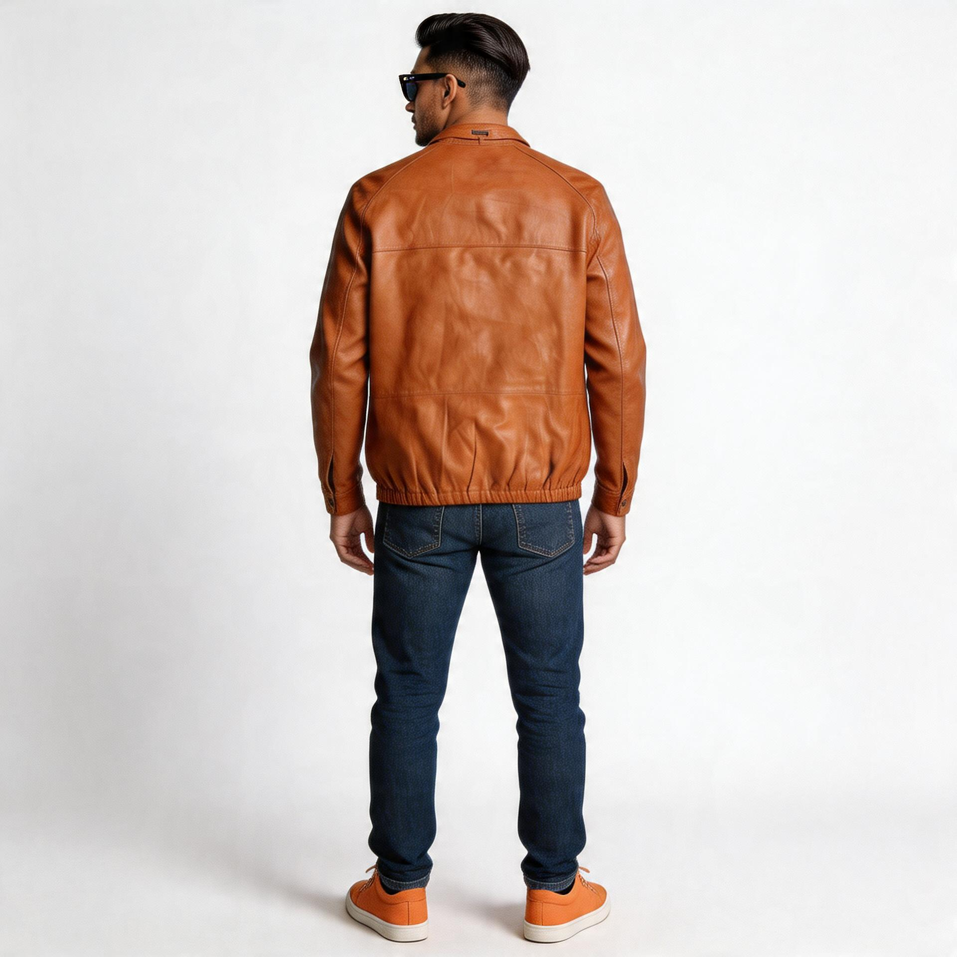 Orange leather jacket for man.