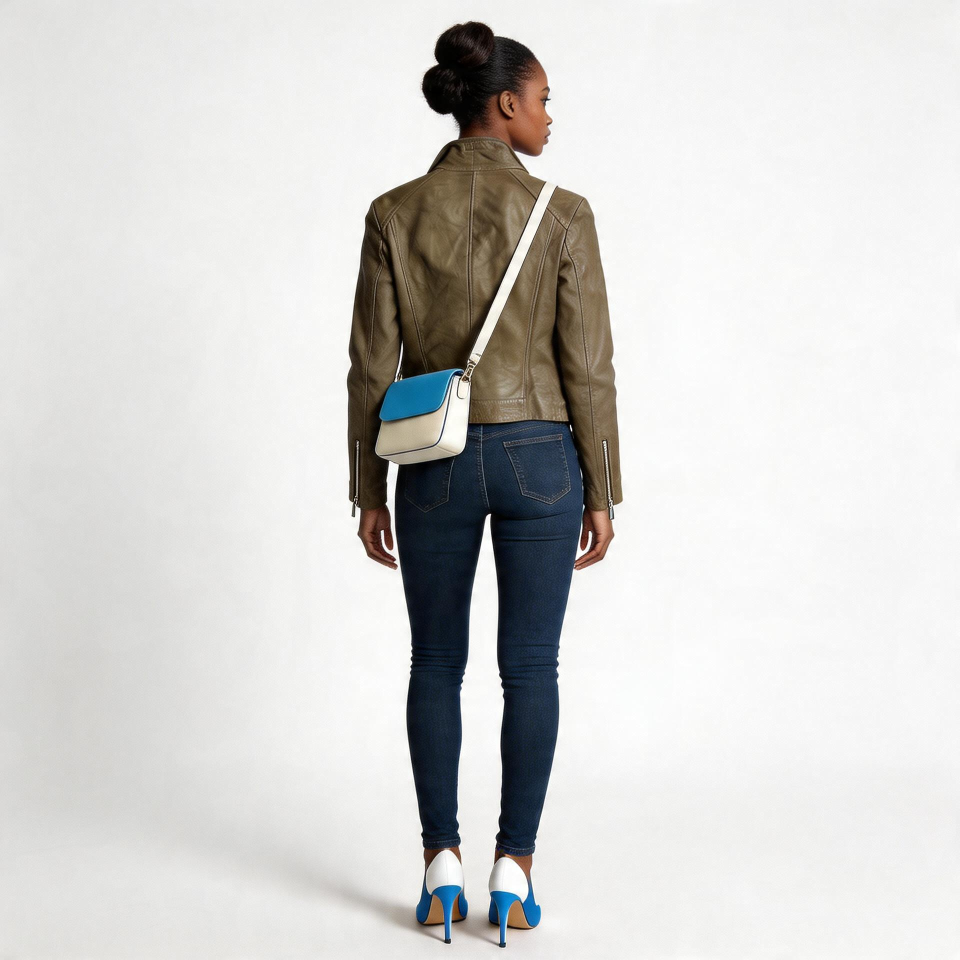Ladies grey leather jacket.