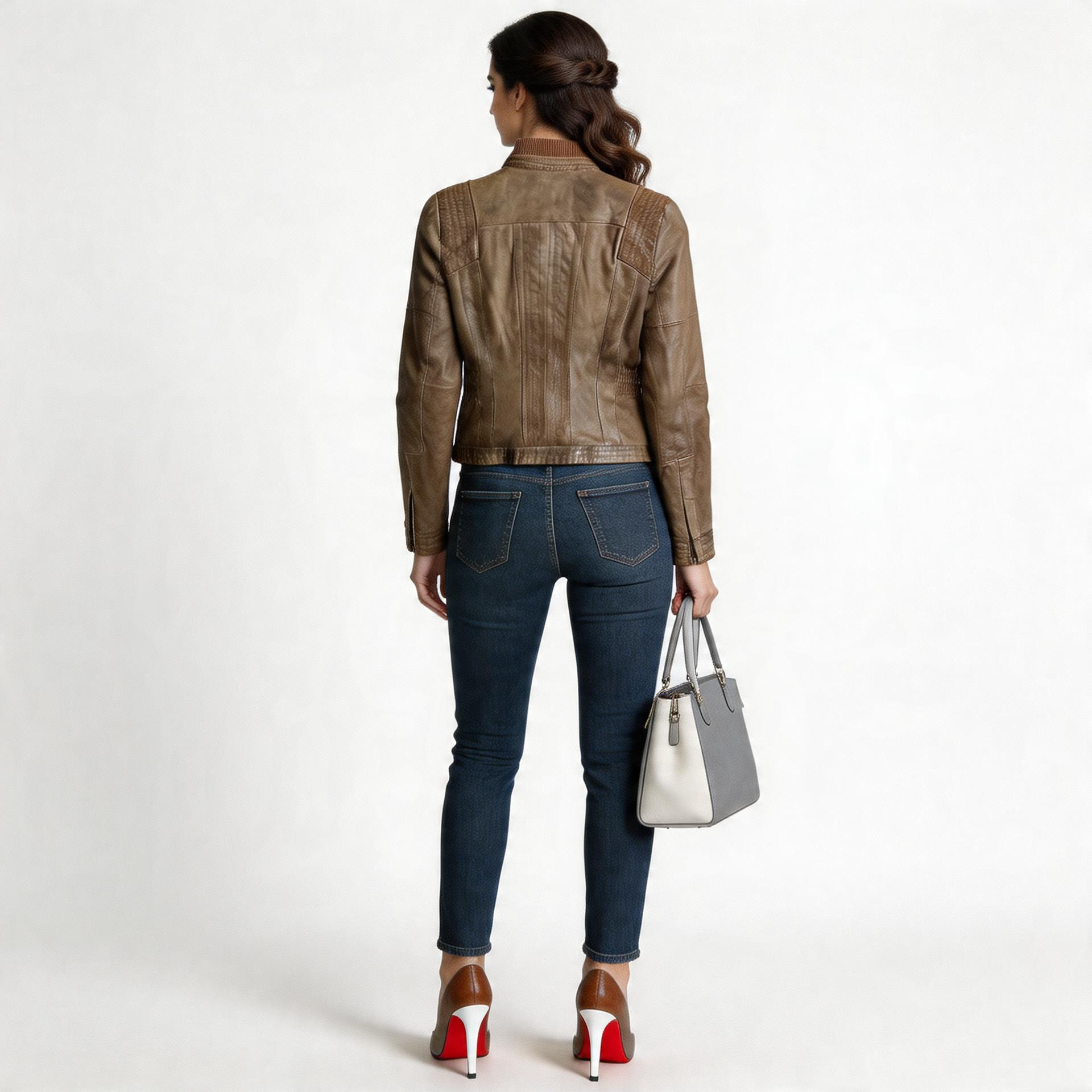 Ladies grey leather jacket.