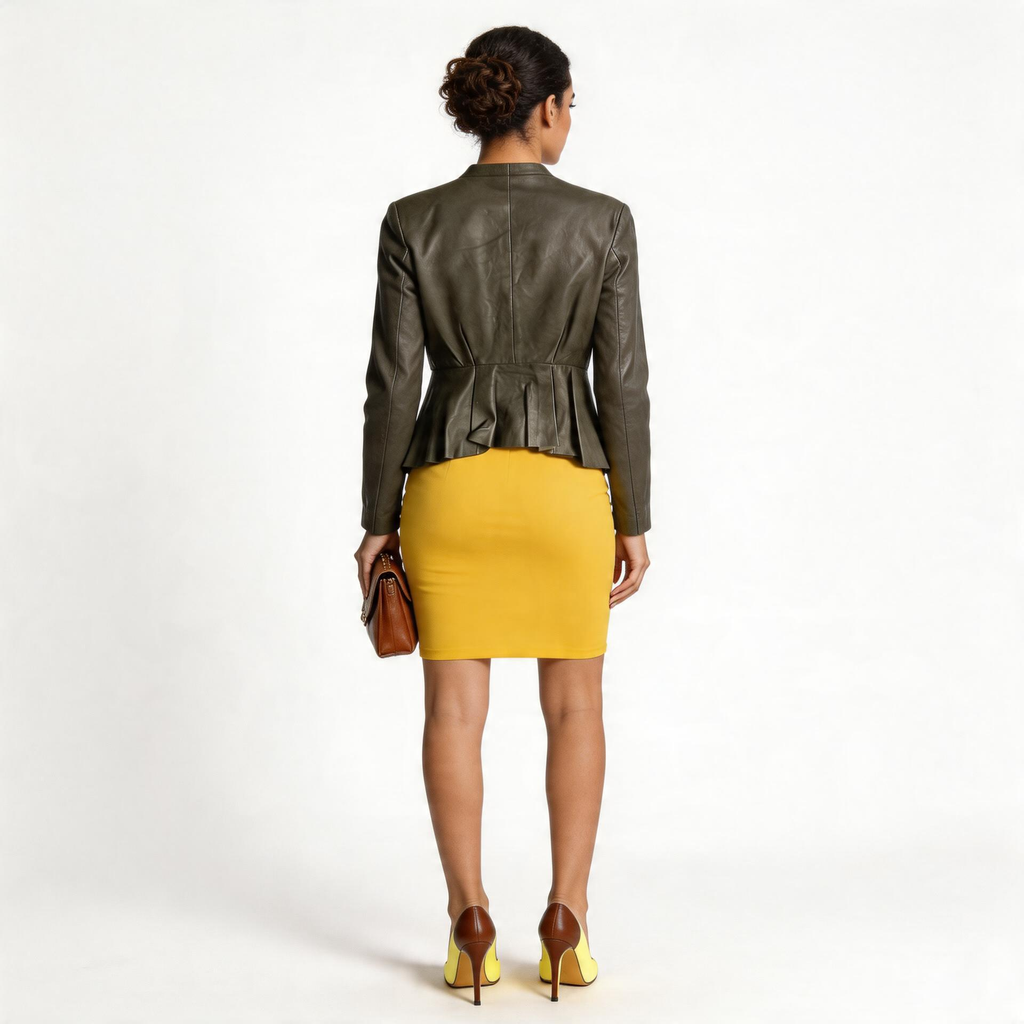 Ladies grey leather jacket.