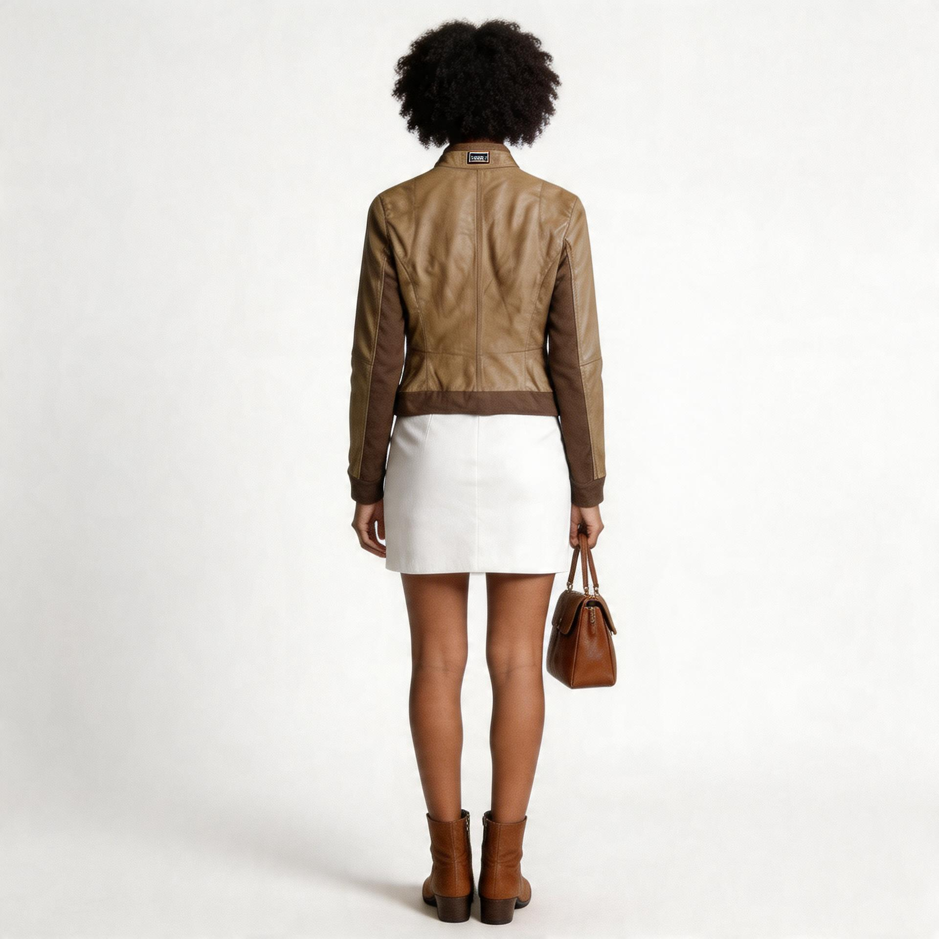 Ladies grey leather jacket.