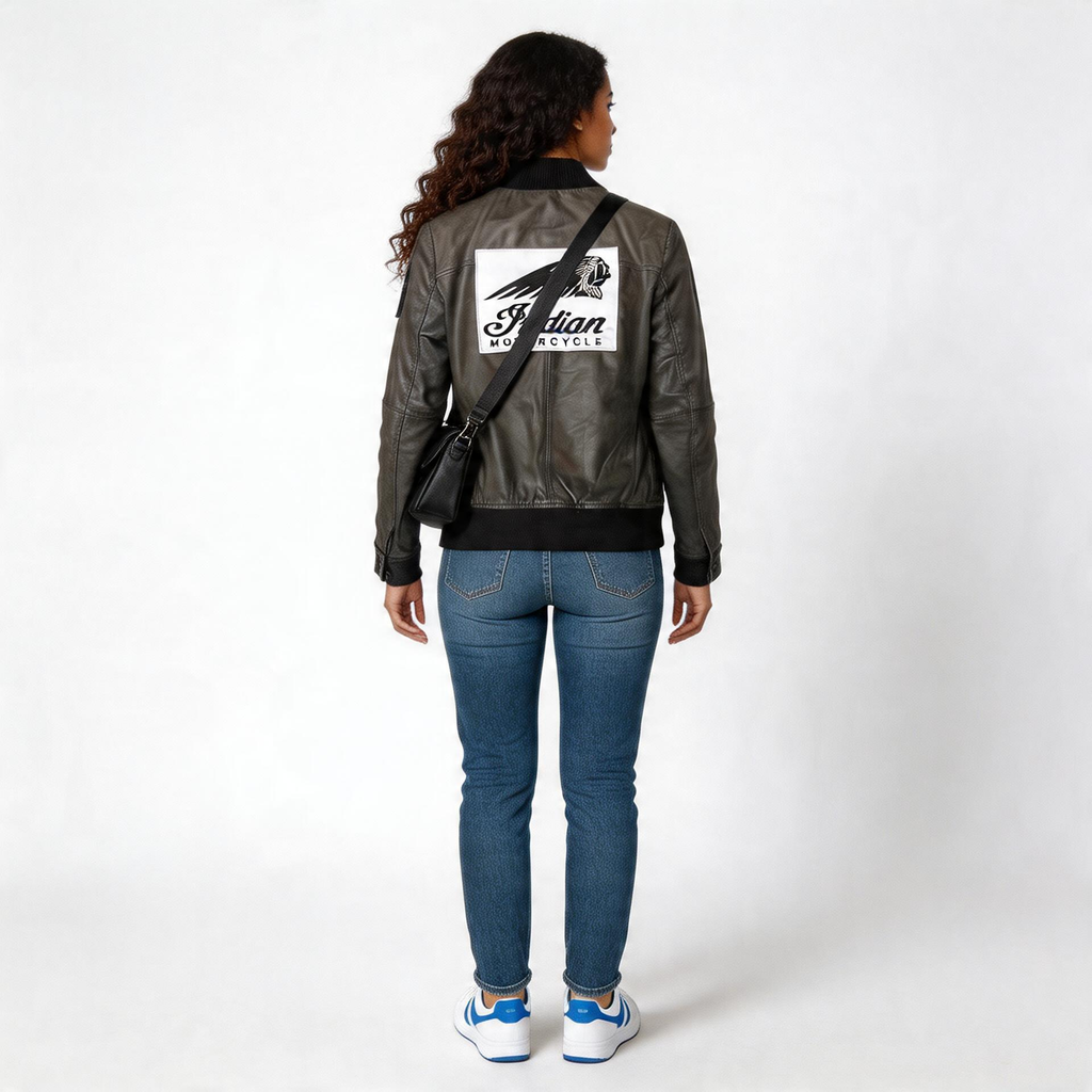 Ladies charcoal leather jacket.