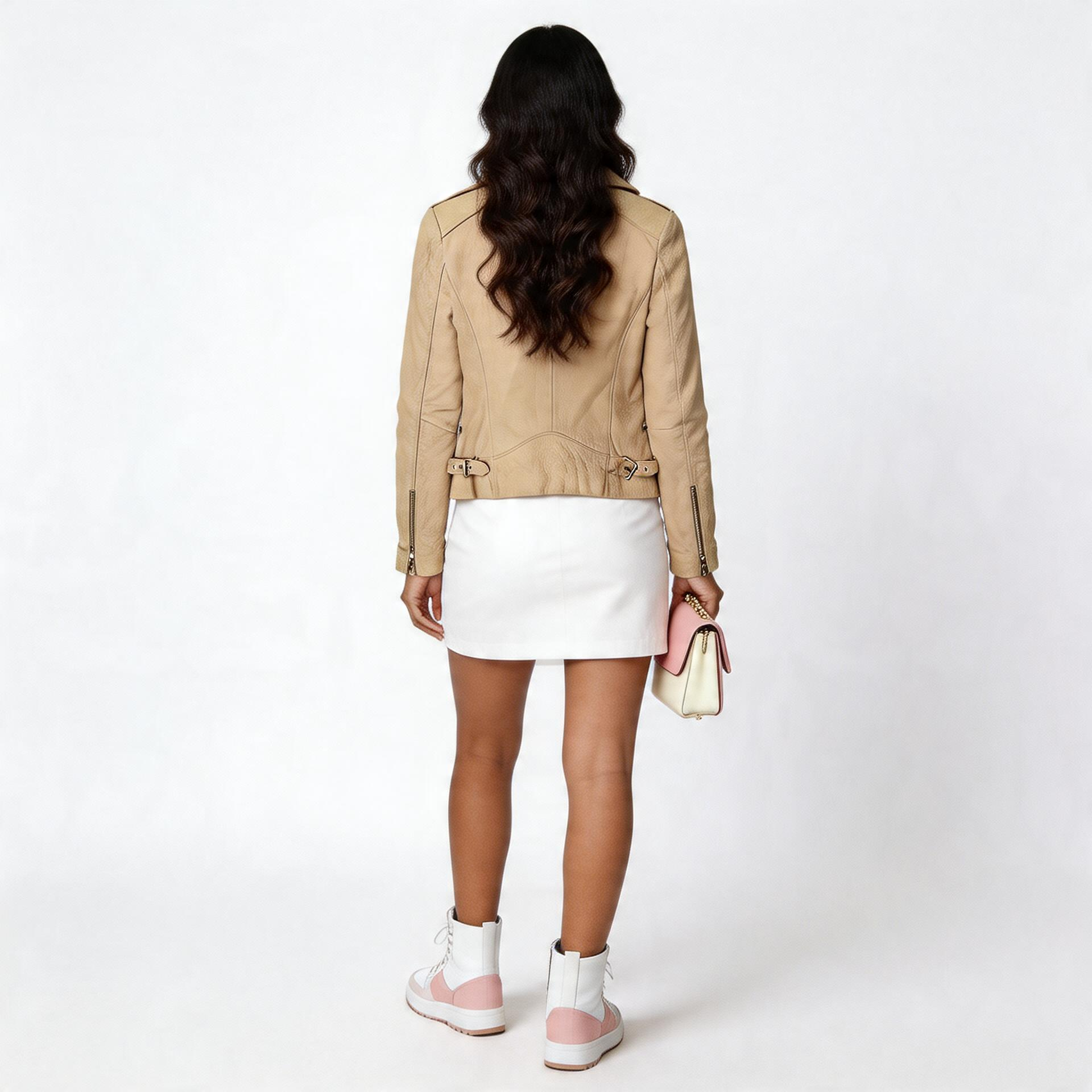 Ladies pink leather jacket.
