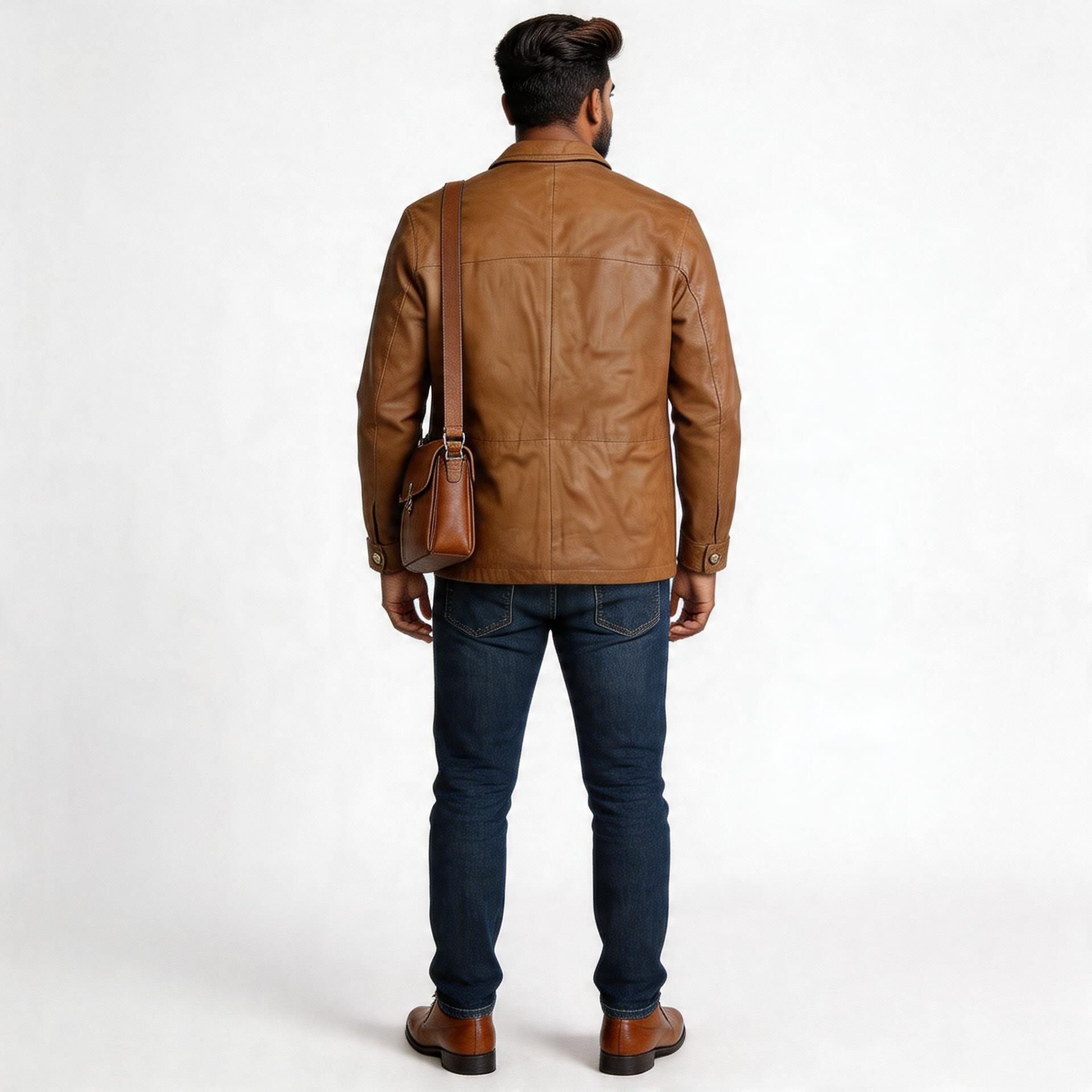 Brown leather jacket for man.