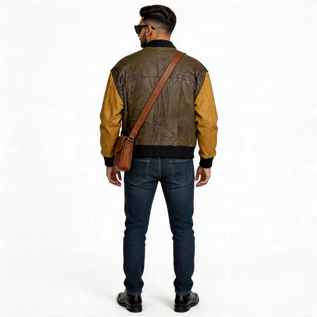 Black, Yellow & Green leather jacket for man.