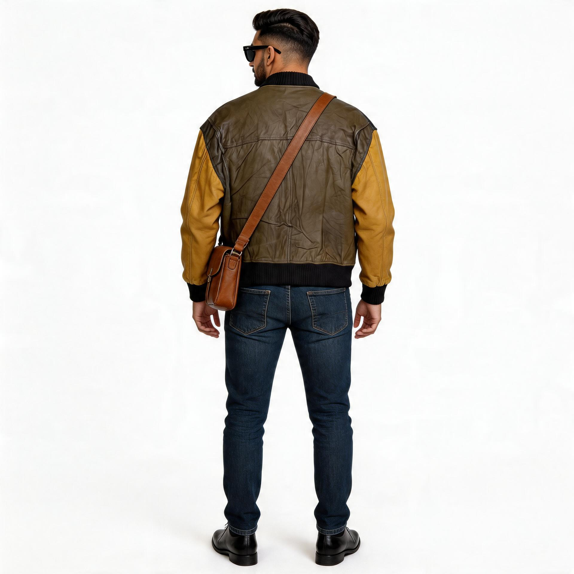 Black, Yellow & Green leather jacket for man.