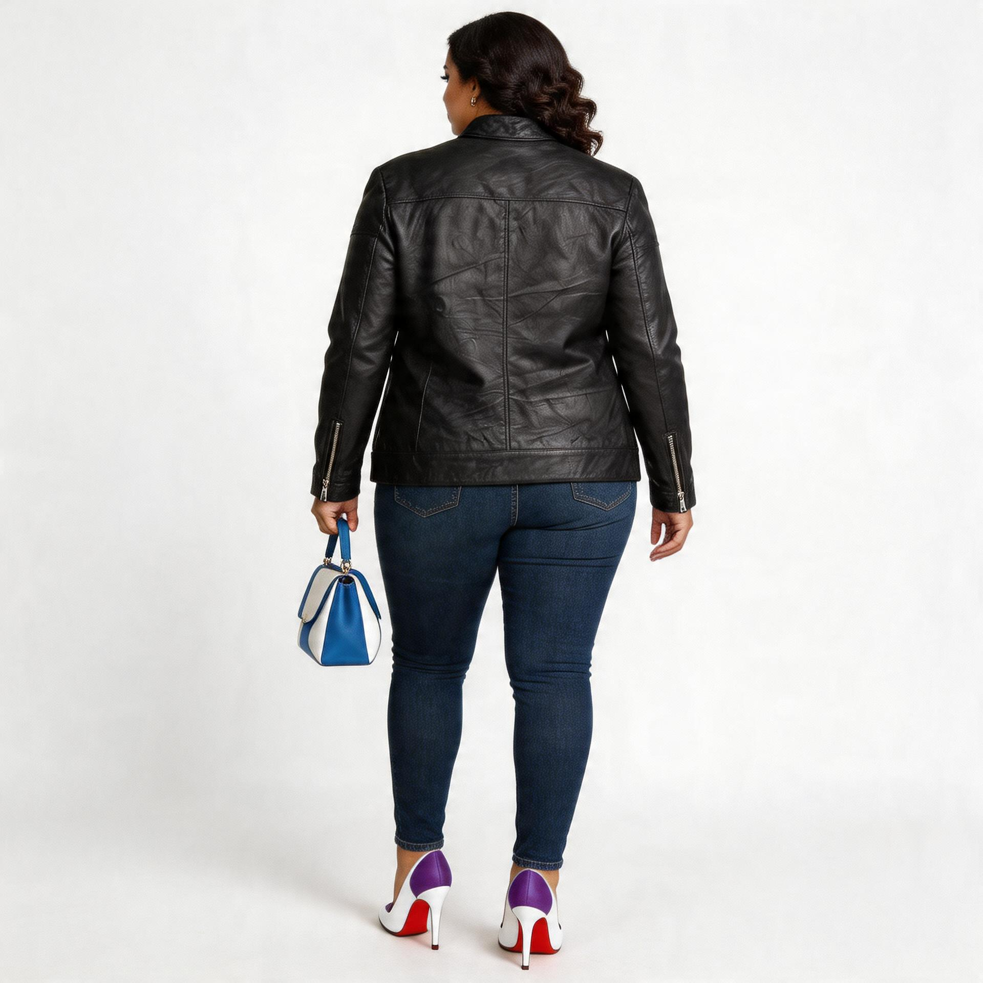 Ladies dark purple leather jacket.