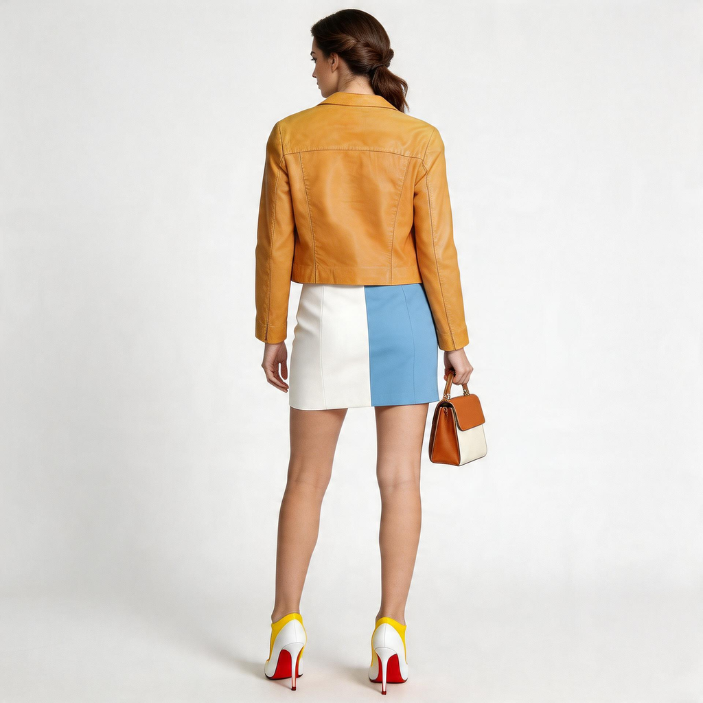 Ladies peach leather jacket.