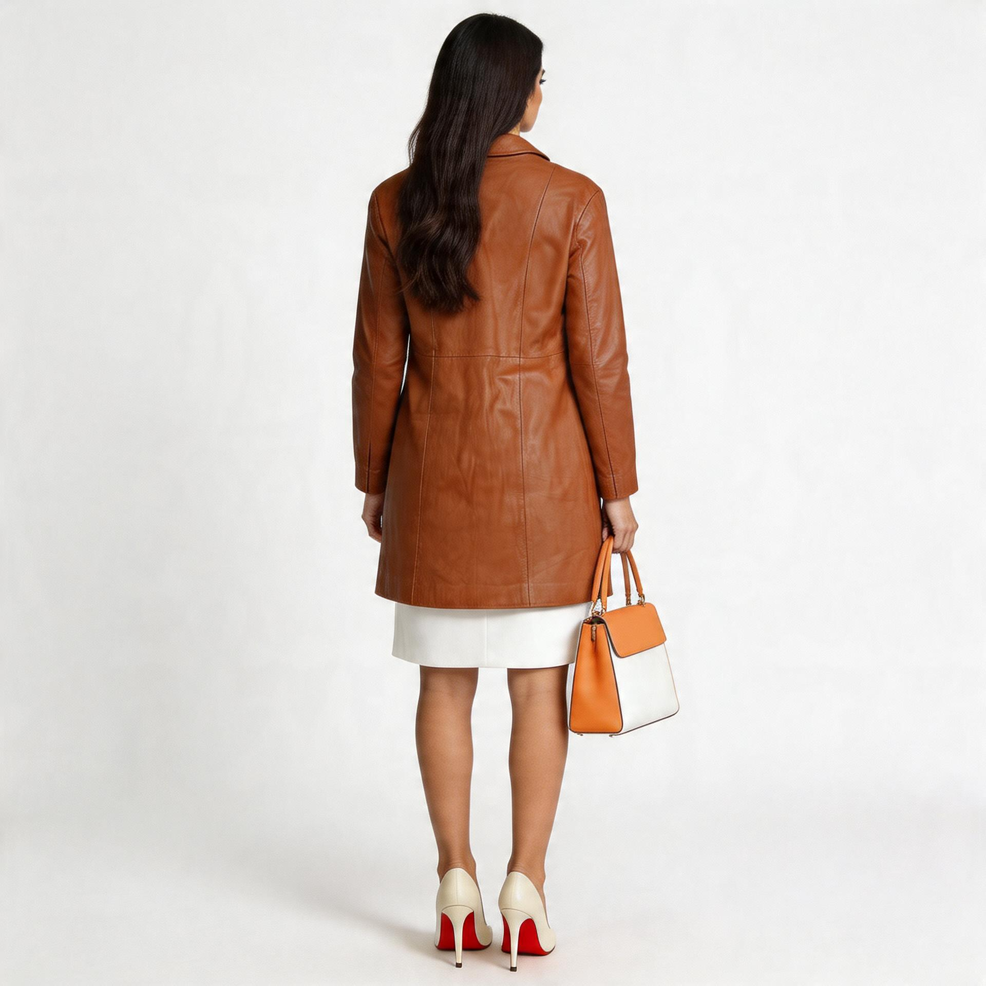 Ladies orange leather jacket.