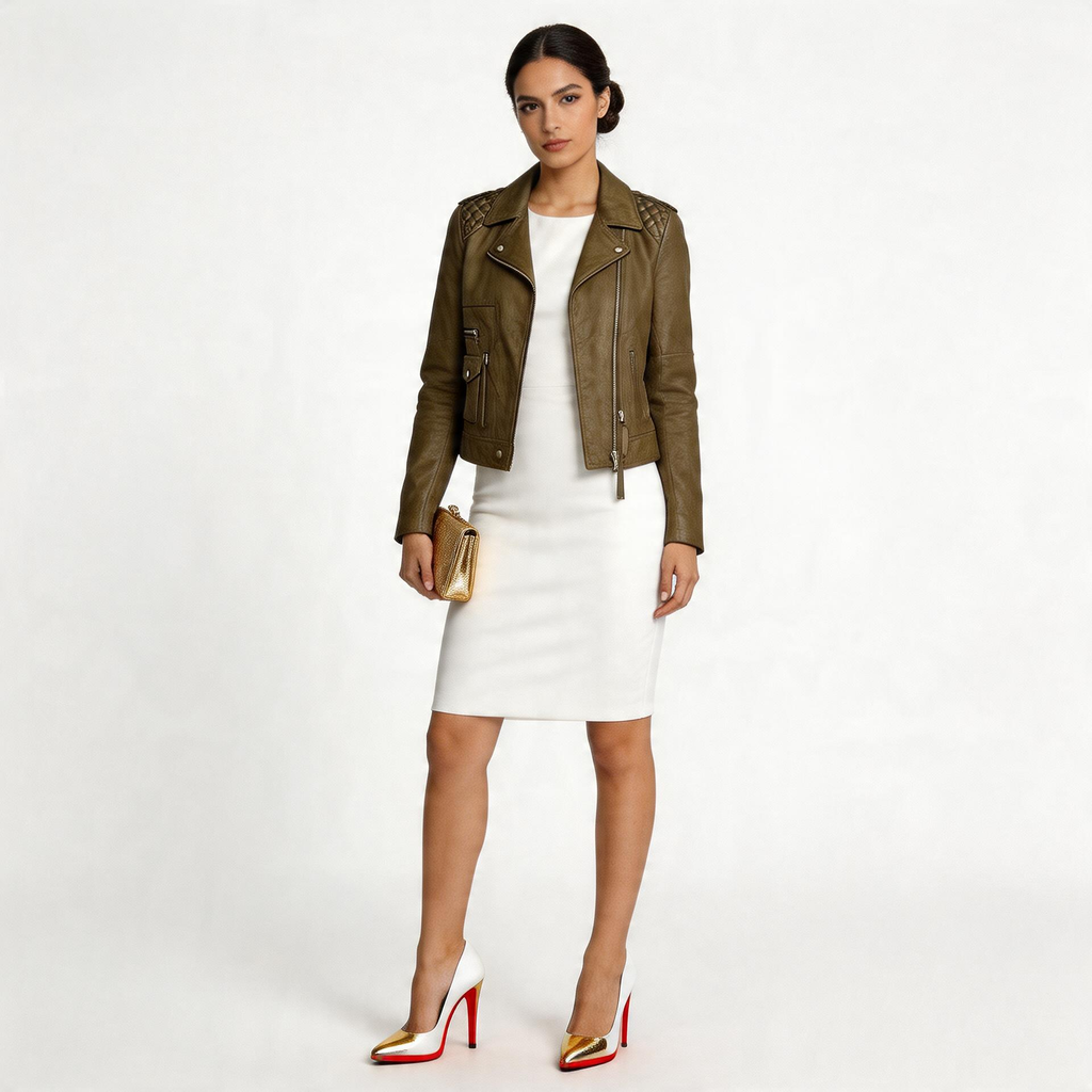 Sparkling gold leather jackets for ladies.