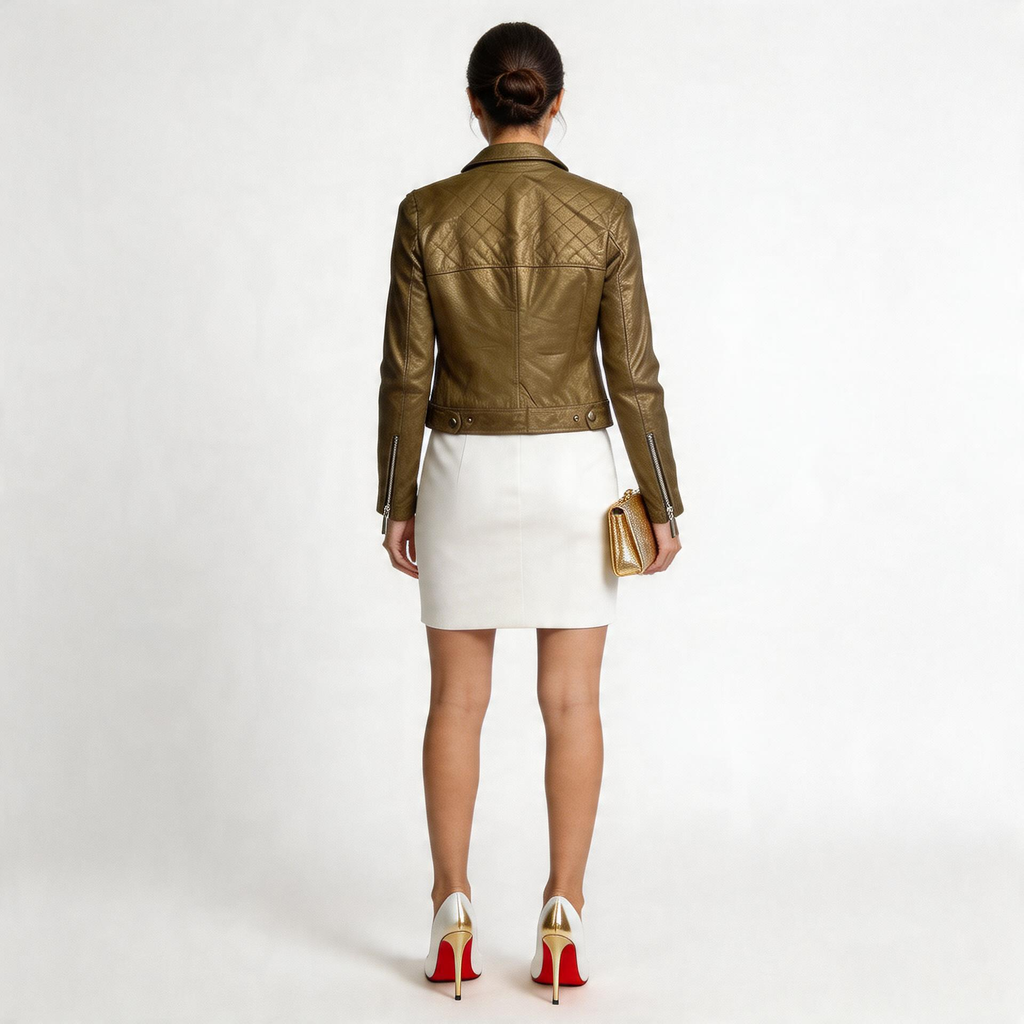 Sparkling gold leather jackets for ladies.