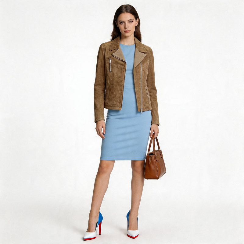 Ladies brown leather jacket.