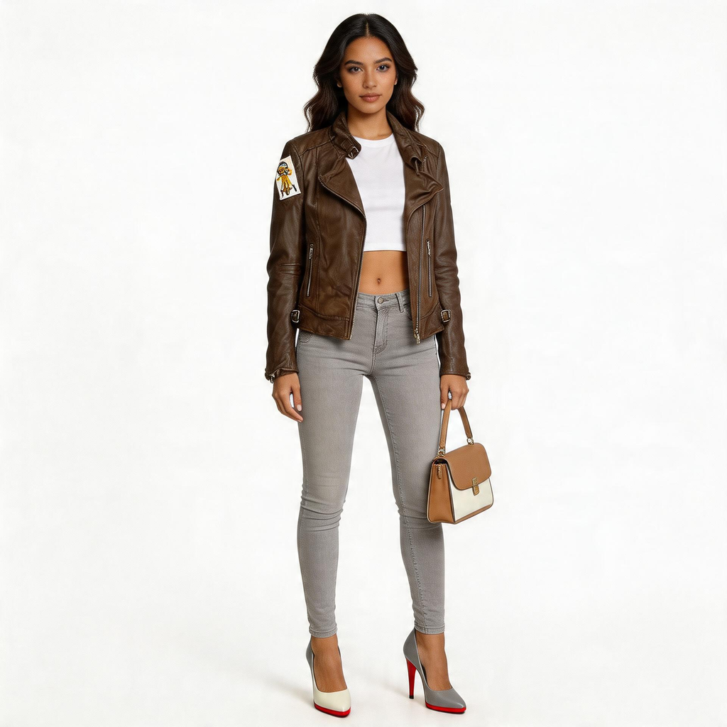 Ladies Brown leather jacket.