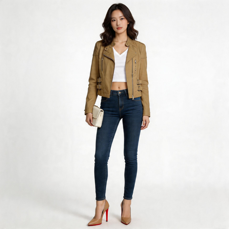 Ladies brown leather jacket,