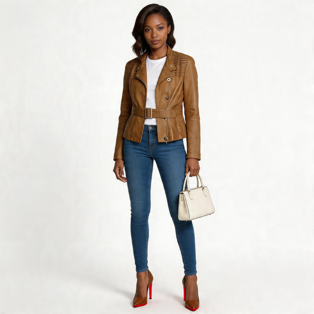 Brown leather jacket for ladies.