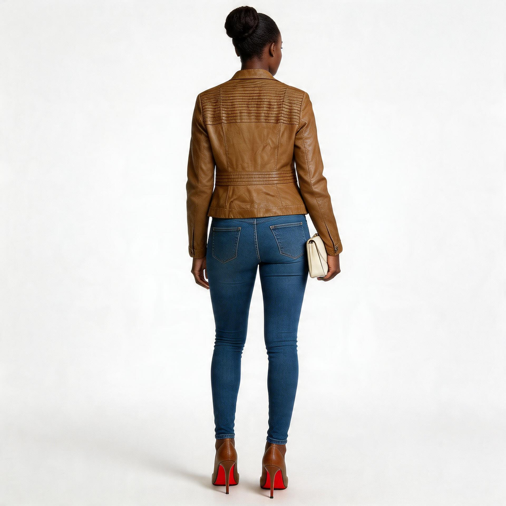 Brown leather jacket for ladies.