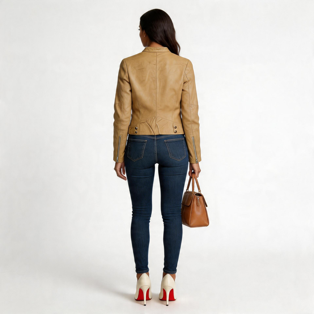 Brown leather jacket for ladies.