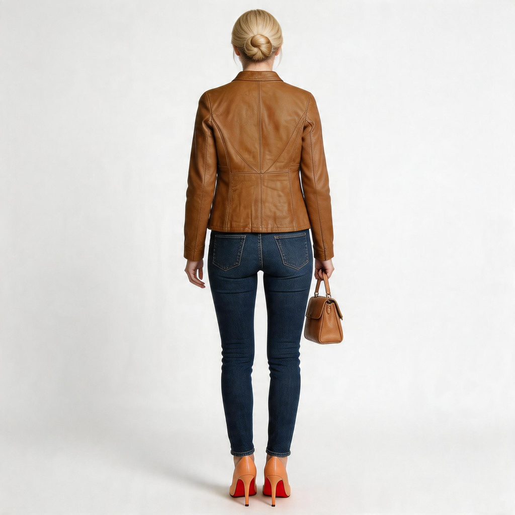 Brown leather jacket for ladies.
