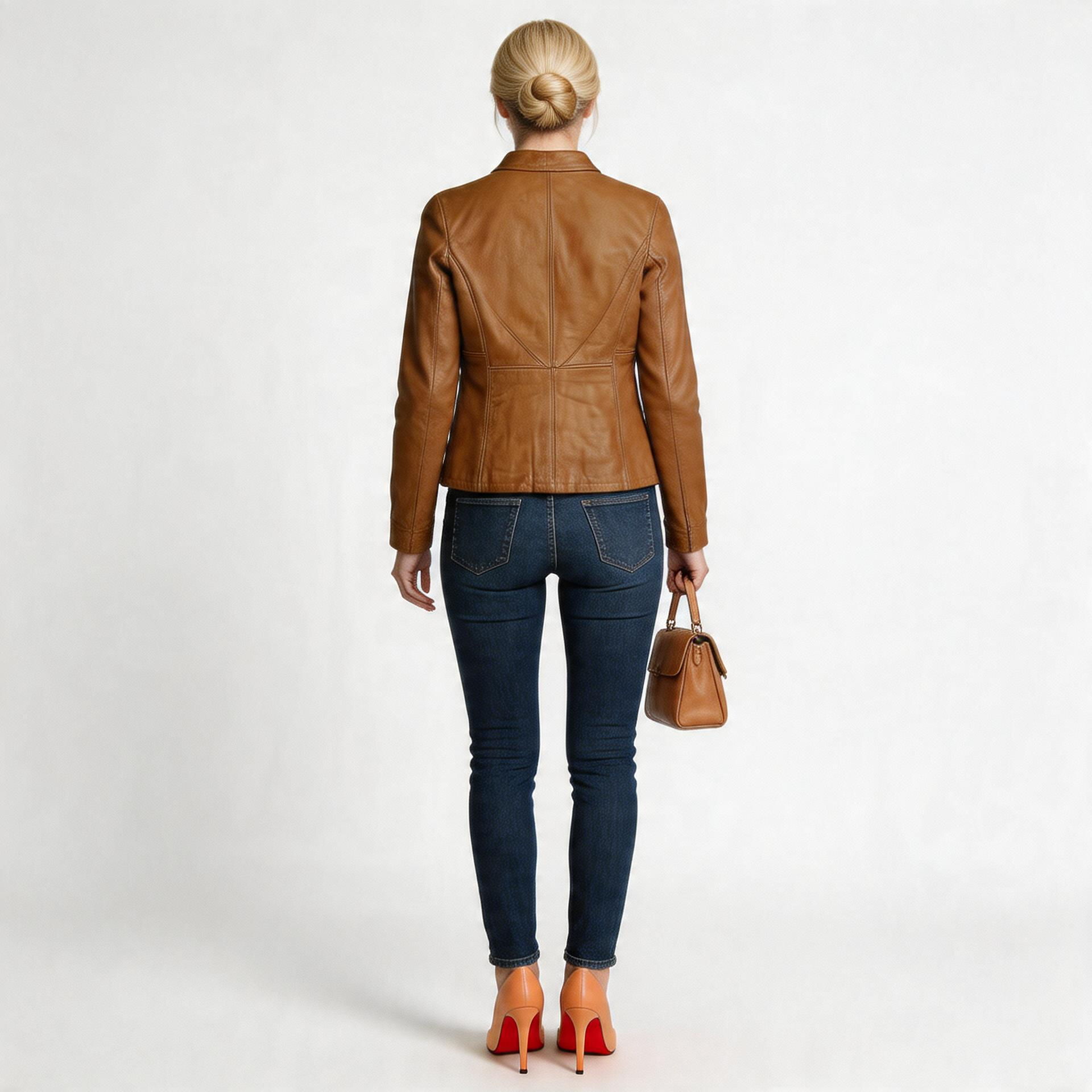 Brown leather jacket for ladies.