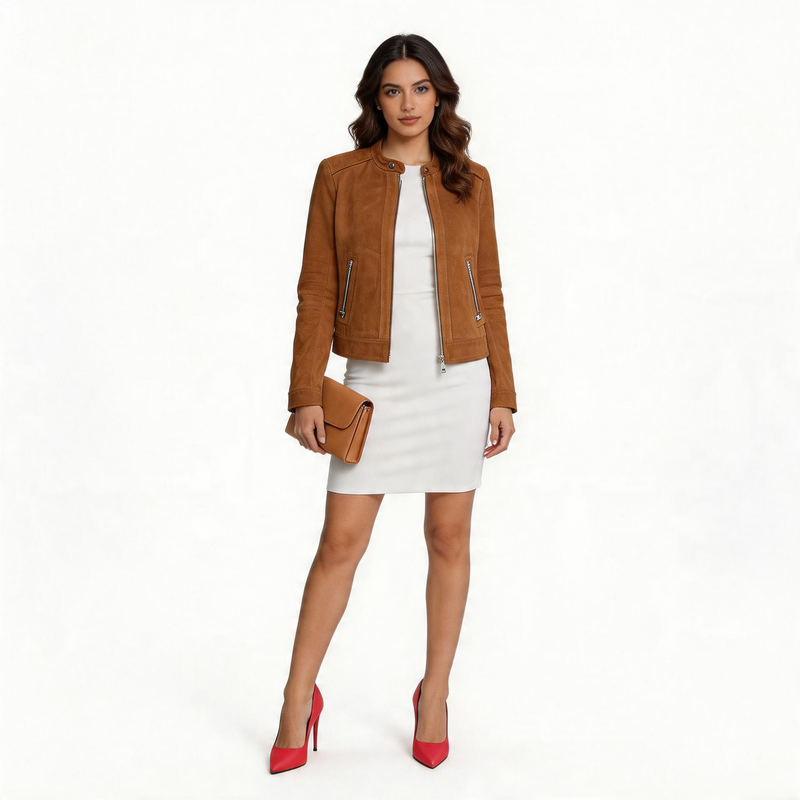 Brown leather jacket for ladies.
