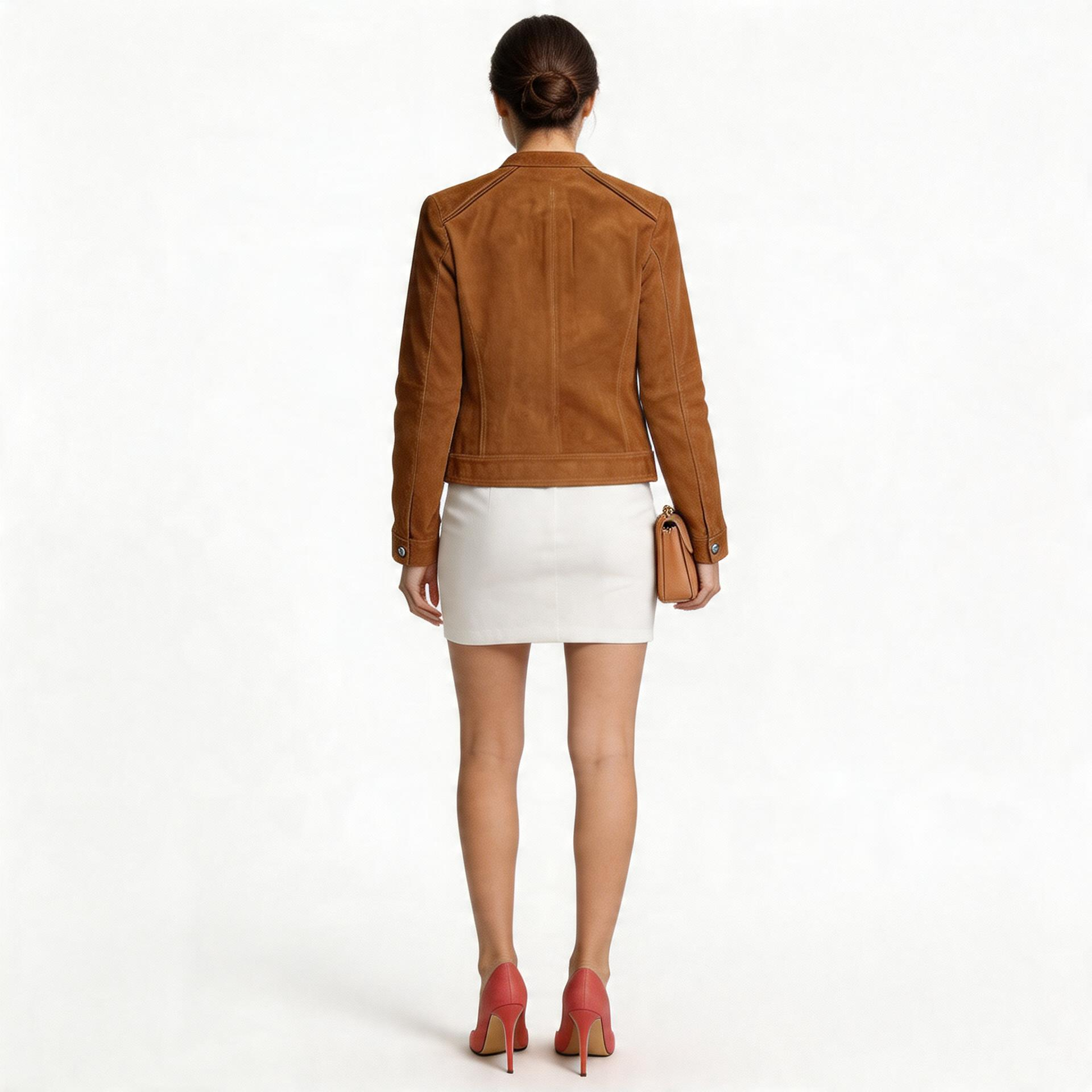 Brown leather jacket for ladies.