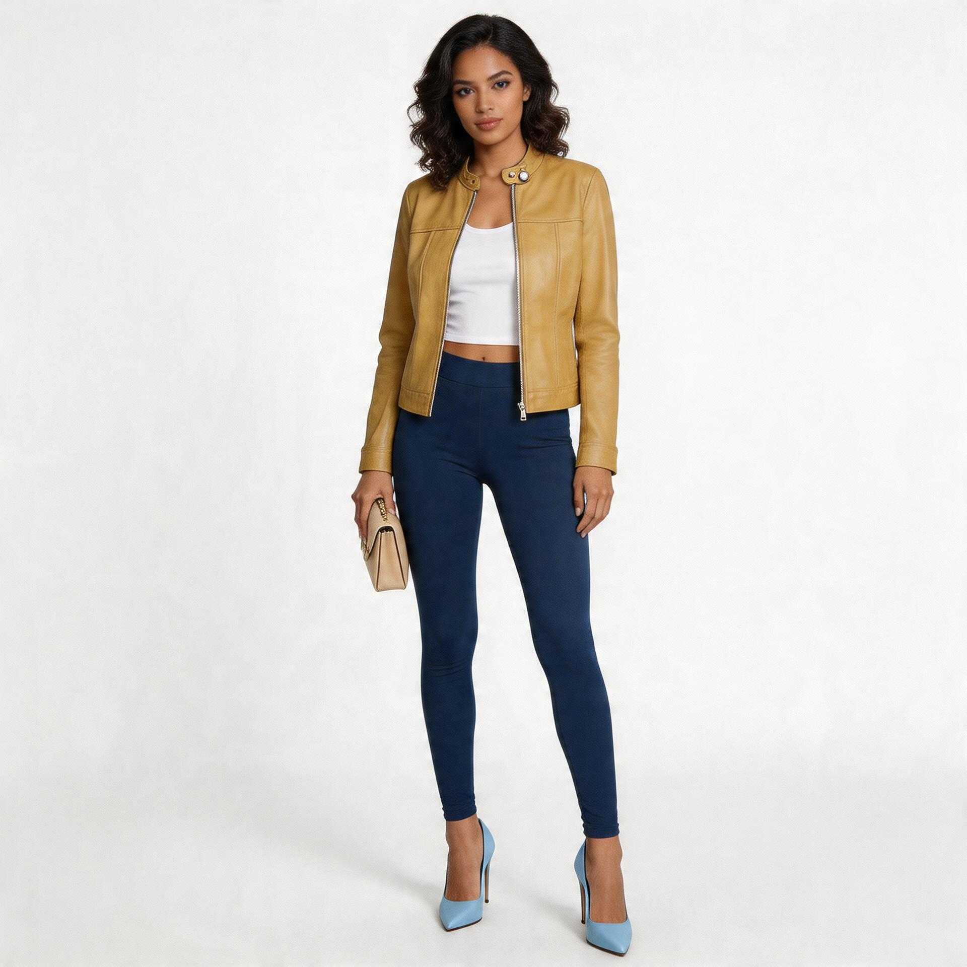Beige leather jacket for ladies.