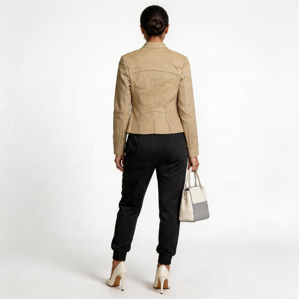Ladies lite beige leather jacket.
