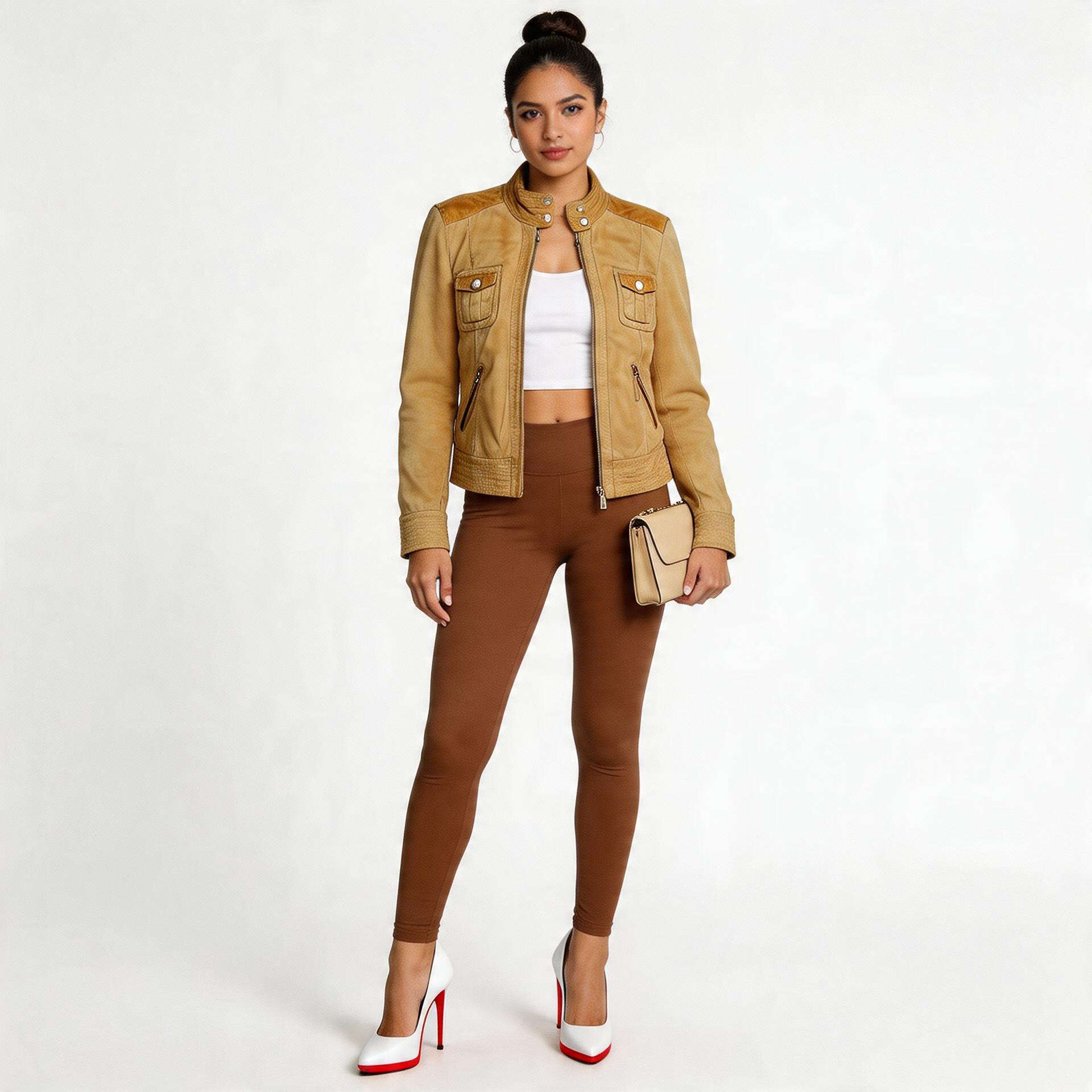 Ladies brown leather jacket.