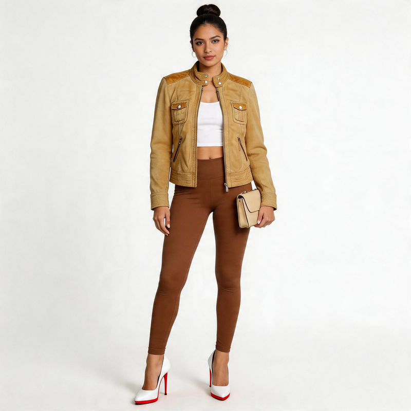 Ladies brown leather jacket.