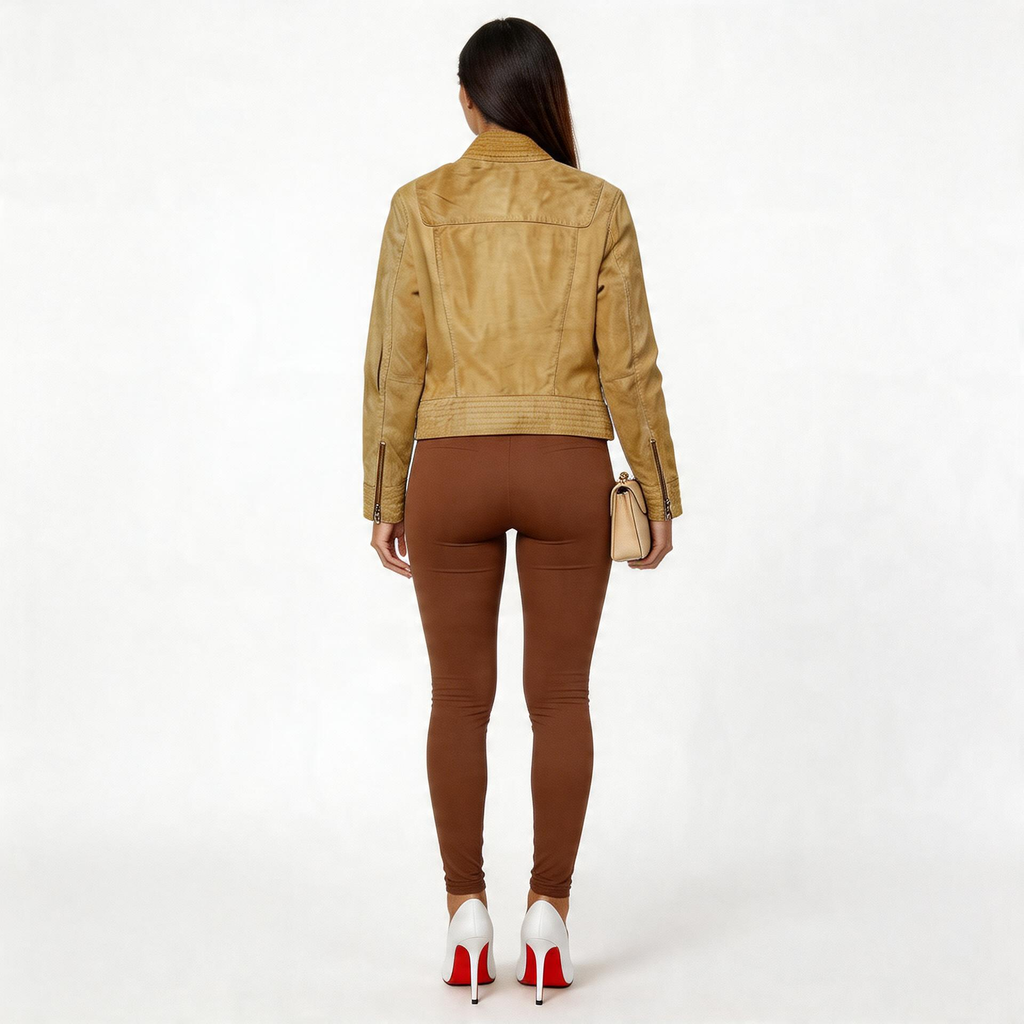 Ladies brown leather jacket.
