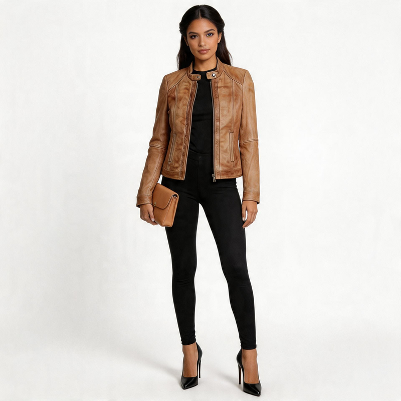 Ladies brown leather jacket.