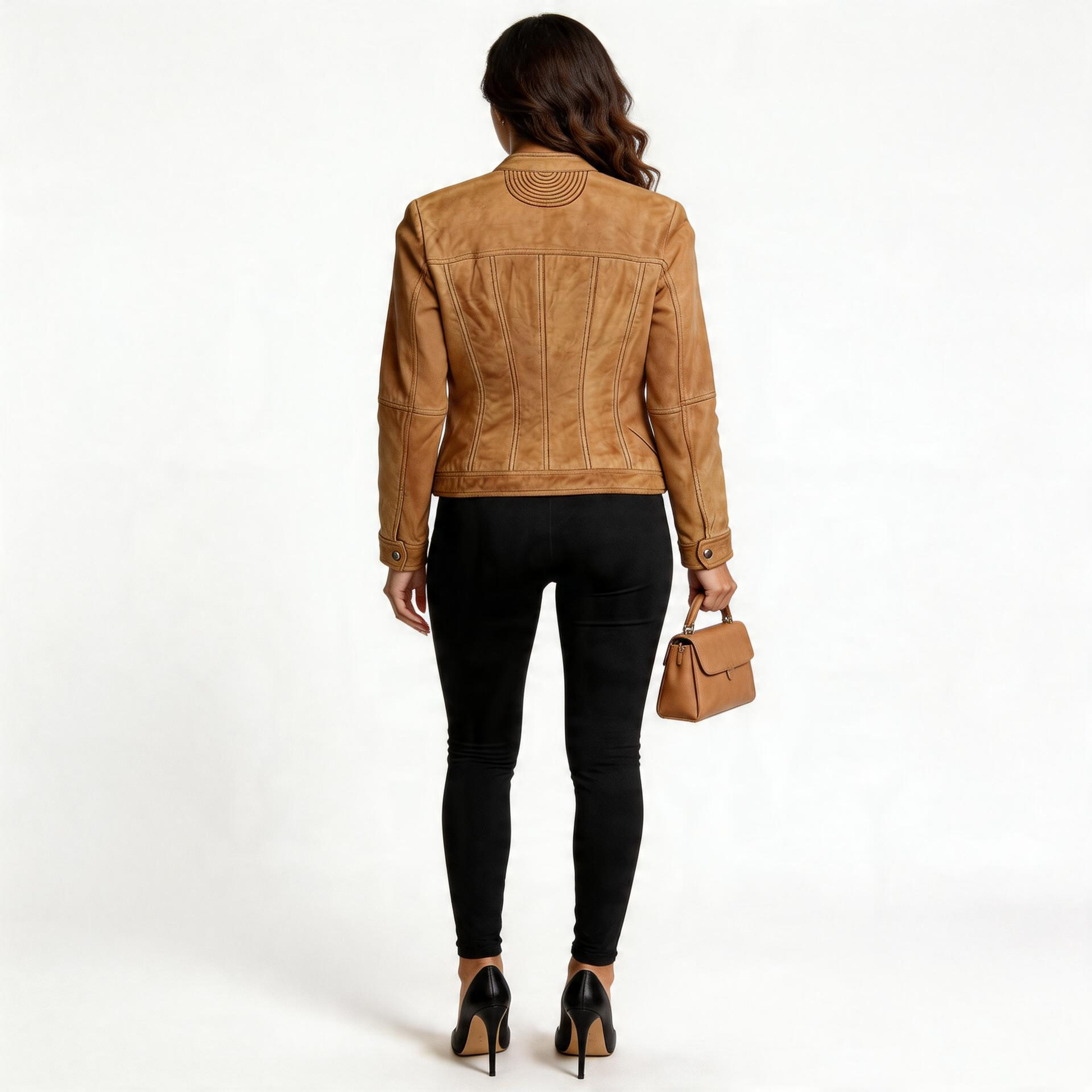 Ladies brown leather jacket.