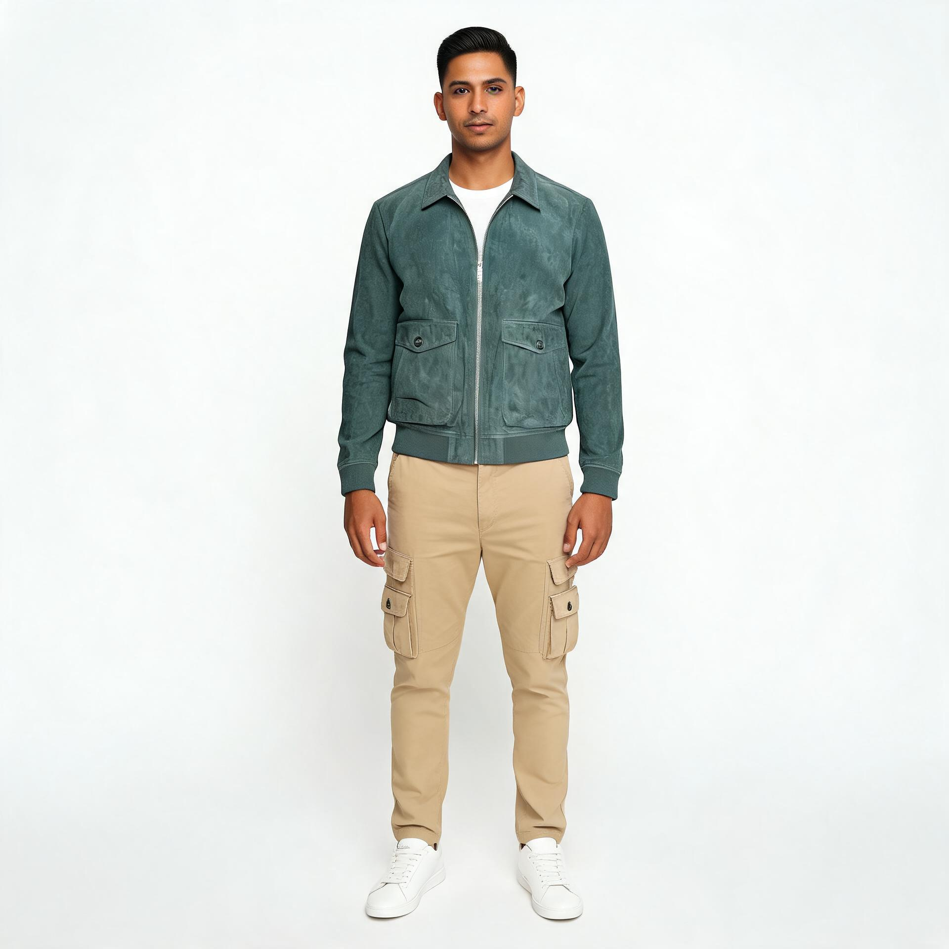 Blue leather jacket for man.