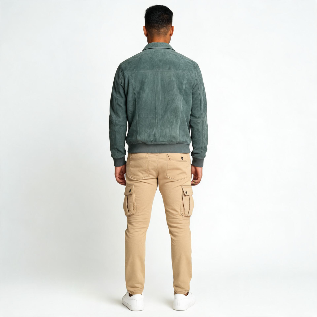 Blue leather jacket for man.