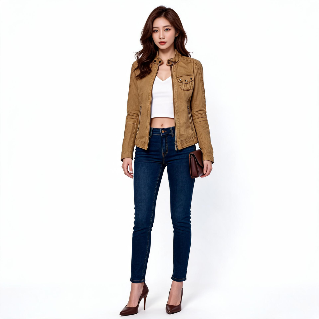 Ladies brown leather jacket.