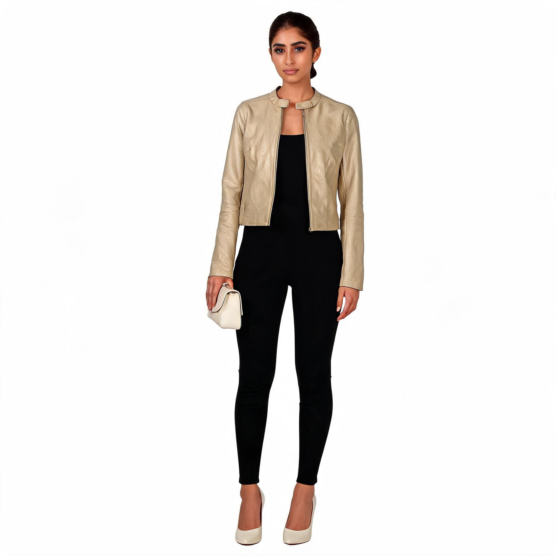 Ladies pearly color leather jacket.