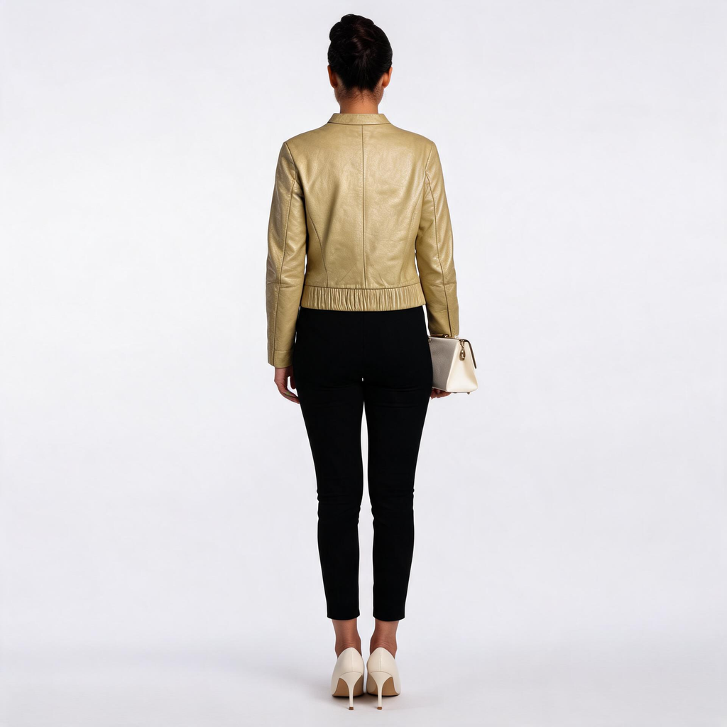 Ladies pearly color leather jacket.