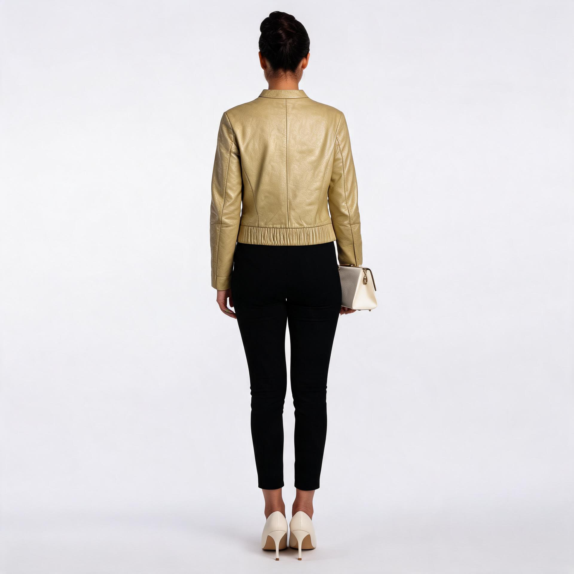 Ladies pearly color leather jacket.
