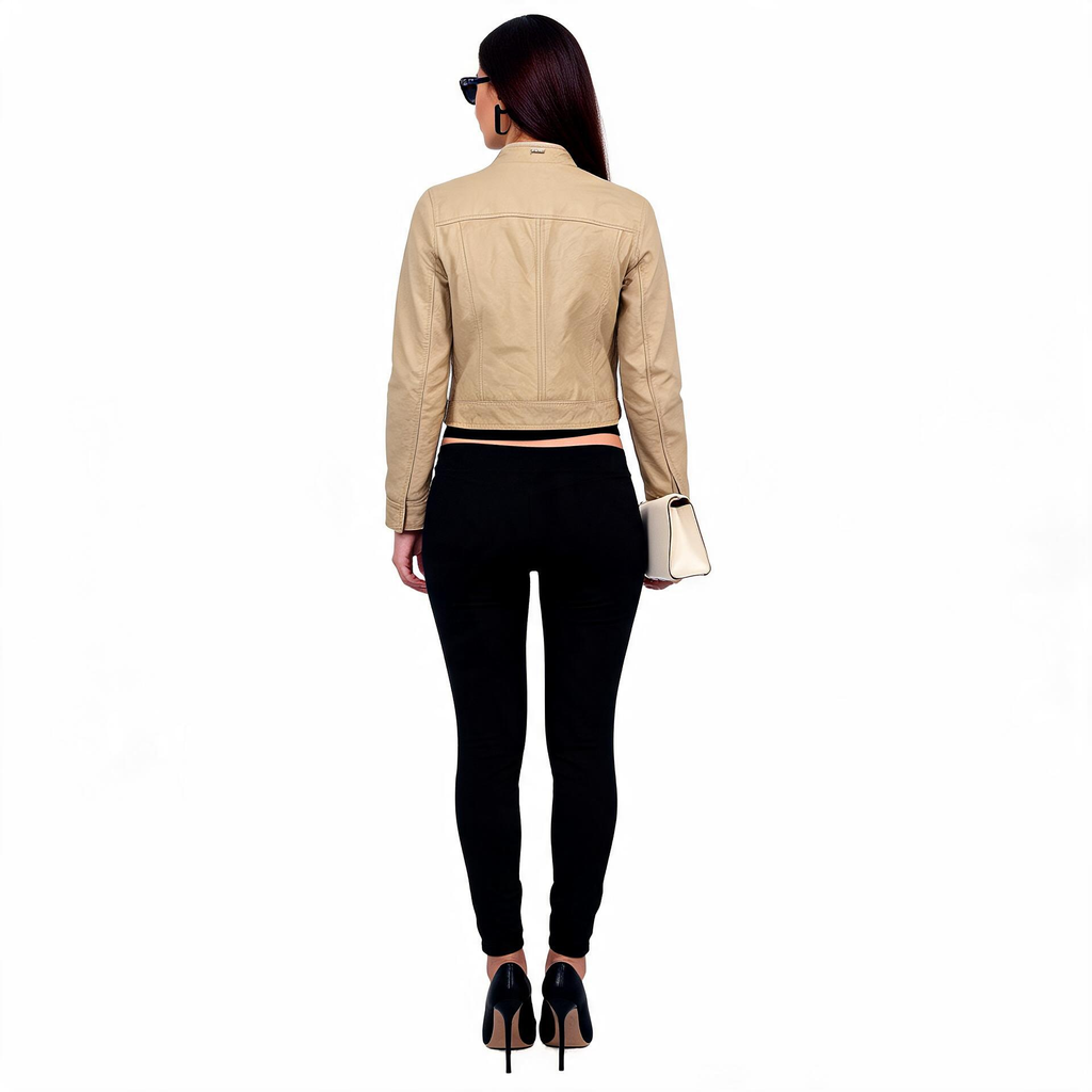 Ladies lite beige leather jacket.