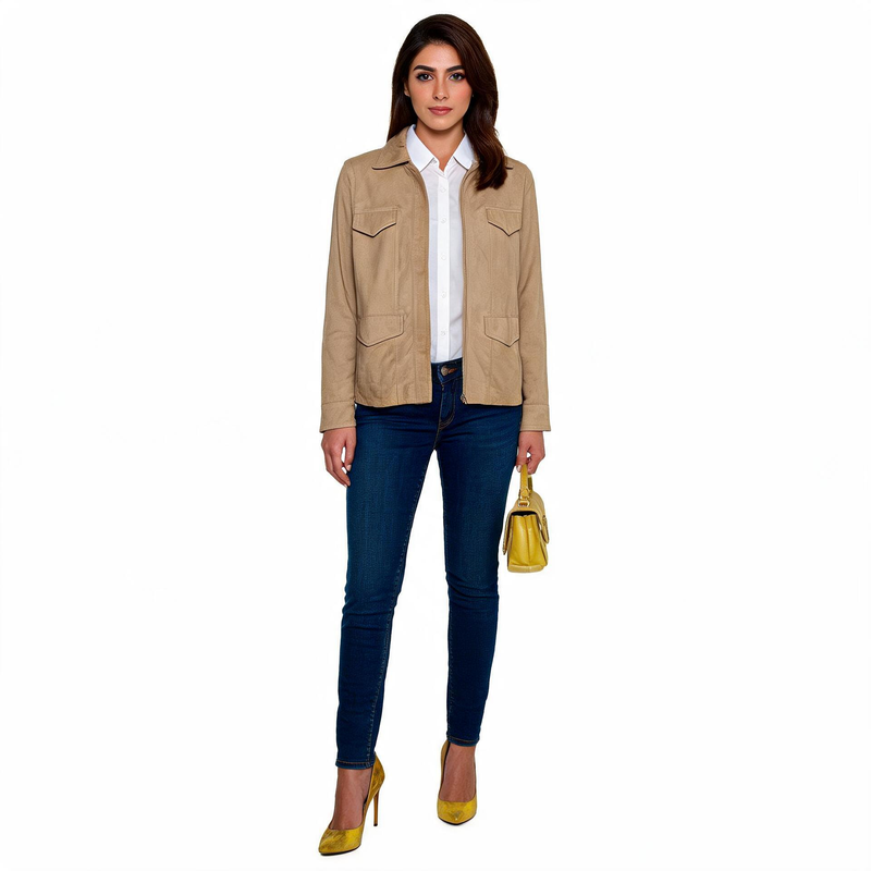 Ladies yellow leather jacket.