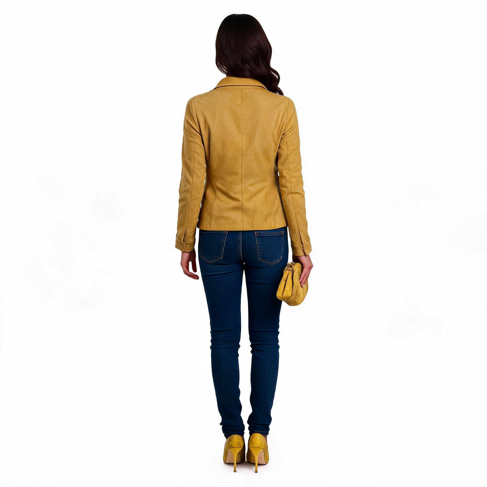Ladies yellow leather jacket.